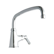 Chrome single-hole faucet with curved arc spout and single lever handle.
