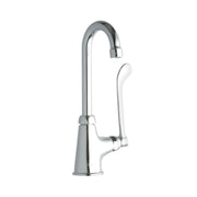 Chrome single-hole faucet with curved gooseneck spout and lever handle.