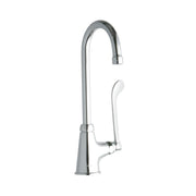 Chrome single-hole faucet with curved gooseneck spout and wristblade handle.