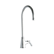 Chrome single-hole faucet with tall gooseneck spout and lever handle.