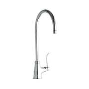 Chrome kitchen faucet with tall curved gooseneck spout and single wristblade handle.