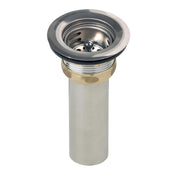 Stainless steel drain fitting with strainer basket, rubber seal ring, and cylindrical body for 2-inch sink installation.