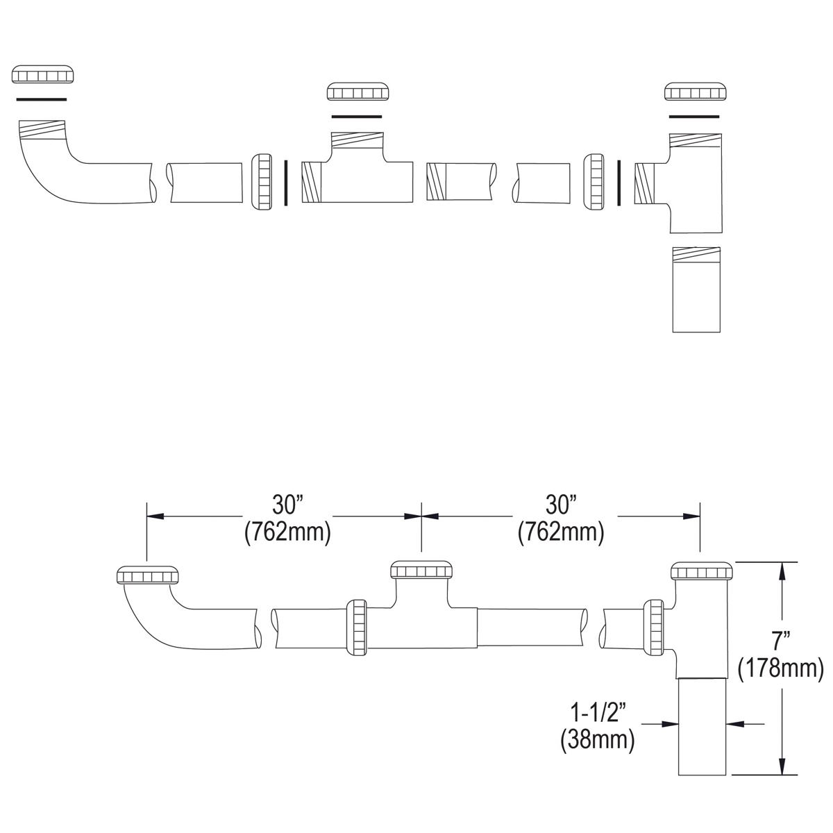 Elkay Drain Fitting end Outlet for Triple Bowl Sinks with Aligned Drains