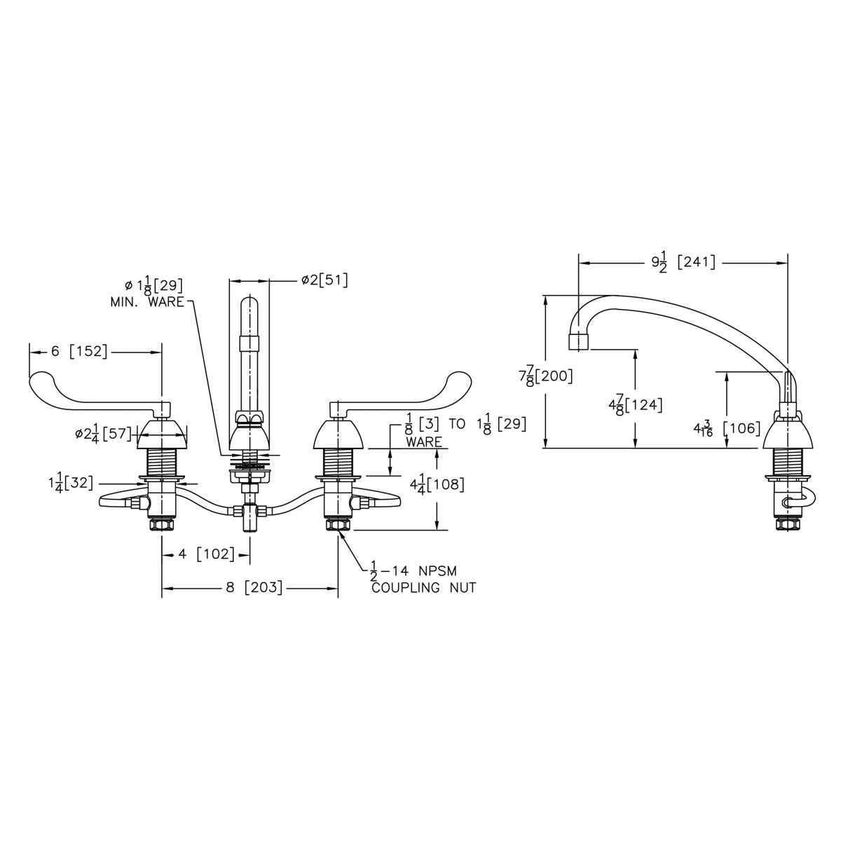 Elkay 8" Centerset with Concealed Deck Faucet with 10" Arc Tube Spout 6" Wristblade Handles Chrome