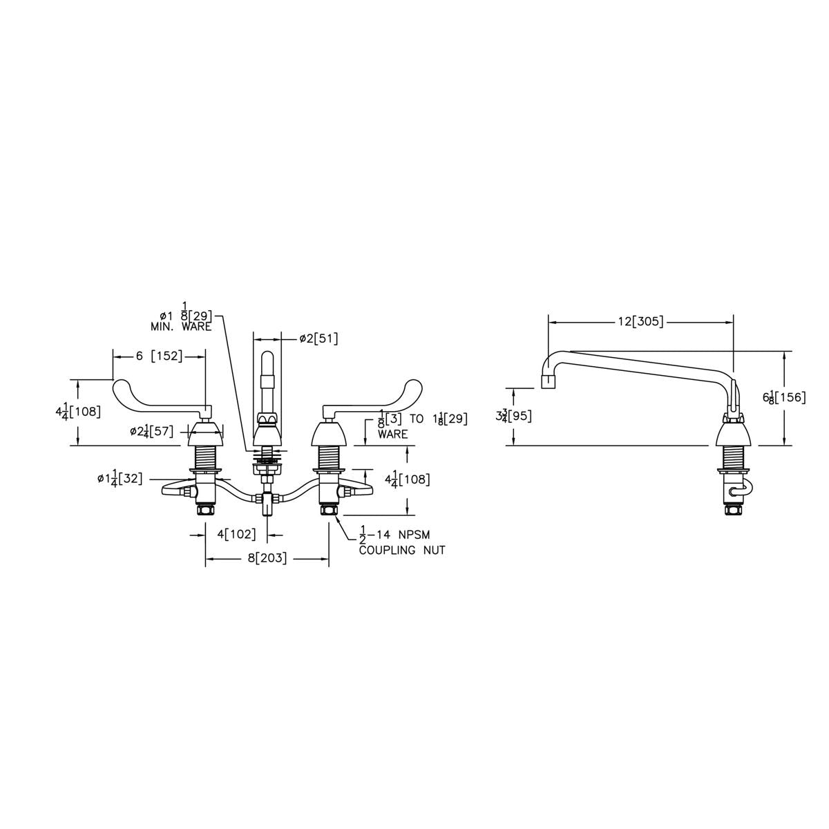Elkay 8" Centerset with Concealed Deck Faucet with 12" Arc Tube Spout 6" Wristblade Handles Chrome
