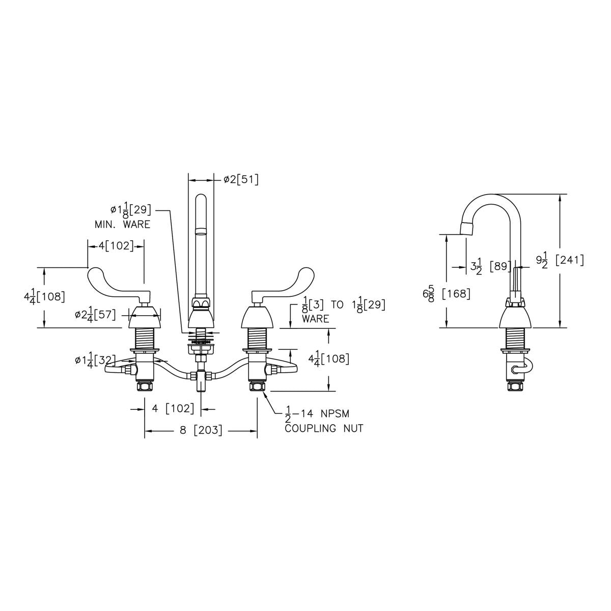 Elkay 8" Centerset with Concealed Deck Faucet with 4" Gooseneck Spout 4" Wristblade Handles Chrome