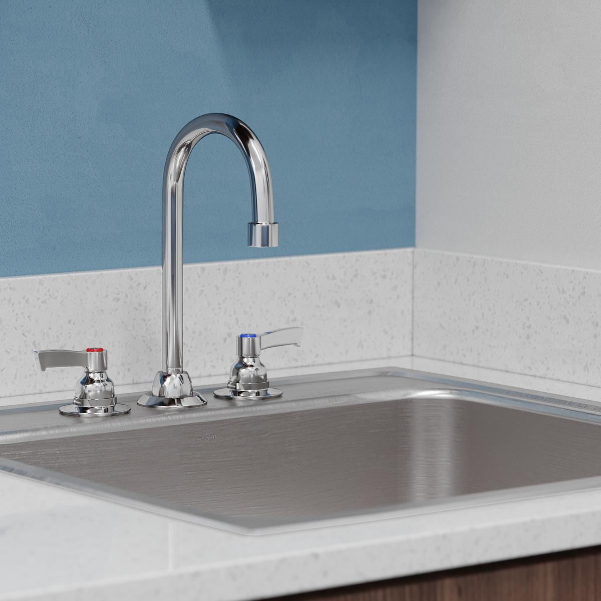 Elkay 8" Centerset with Concealed Deck Faucet with 5" Gooseneck Spout 2" Lever Handles Chrome