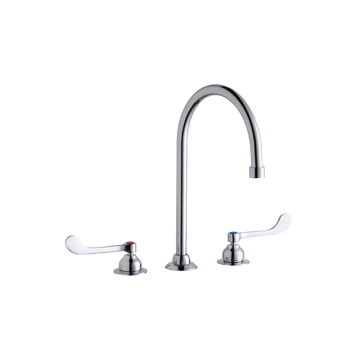 Elkay 8" Centerset with Concealed Deck Faucet with 8" Gooseneck Spout 6" Wristblade Handles Chrome