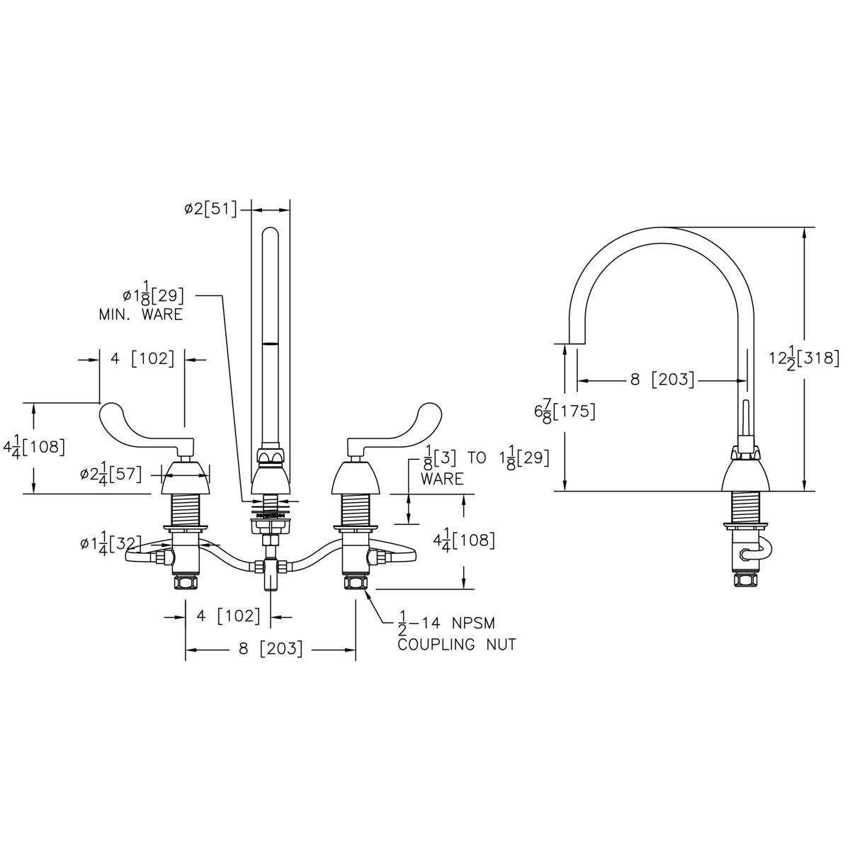 Elkay 8" Centerset with Concealed Deck Laminar Flow Faucet with 8" Gooseneck Spout 4" Wristblade Handles Chrome