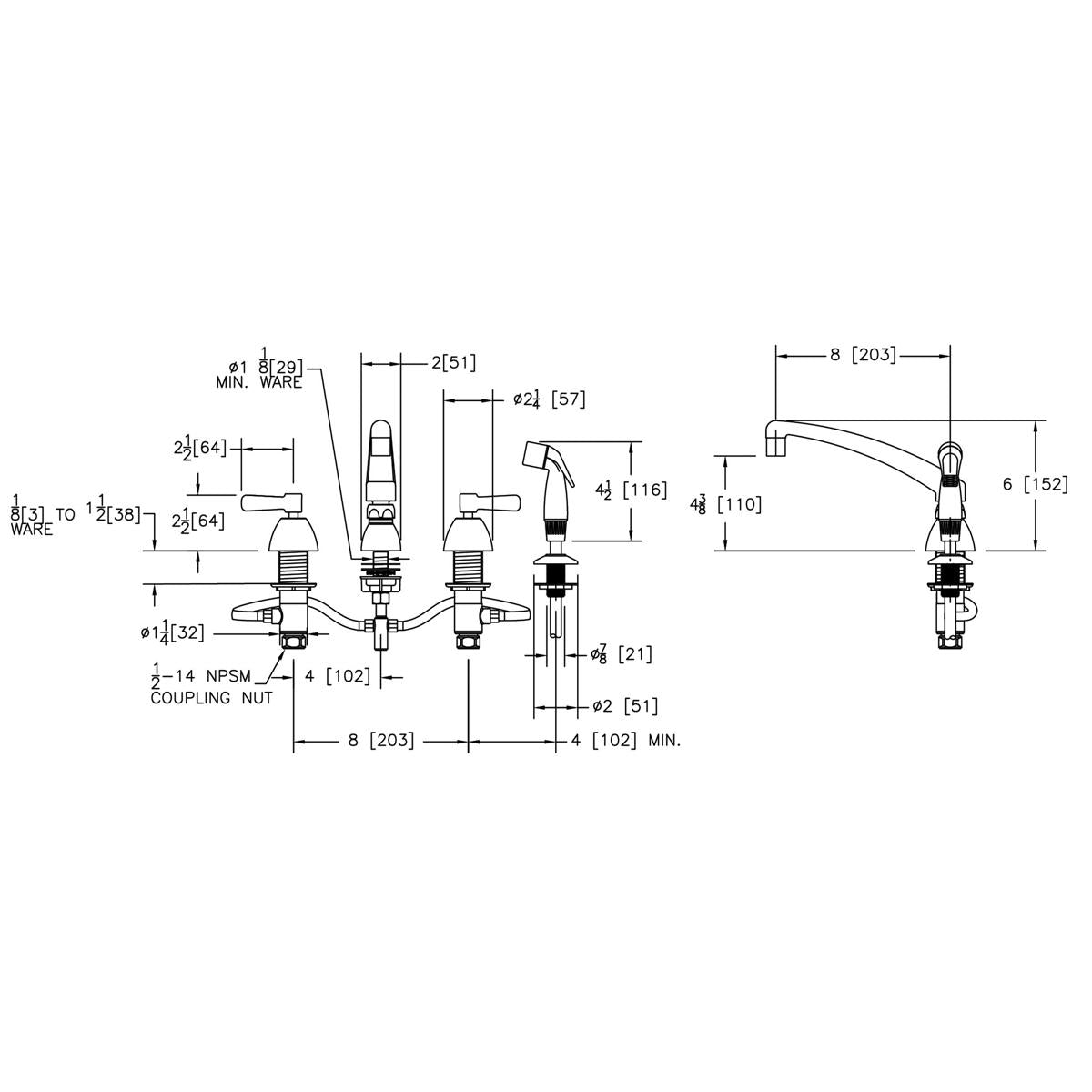 Elkay 8" Centerset with Concealed Deck Faucet with 8" Arc Tube Spout 2" Lever Handles with Side Spray Chrome