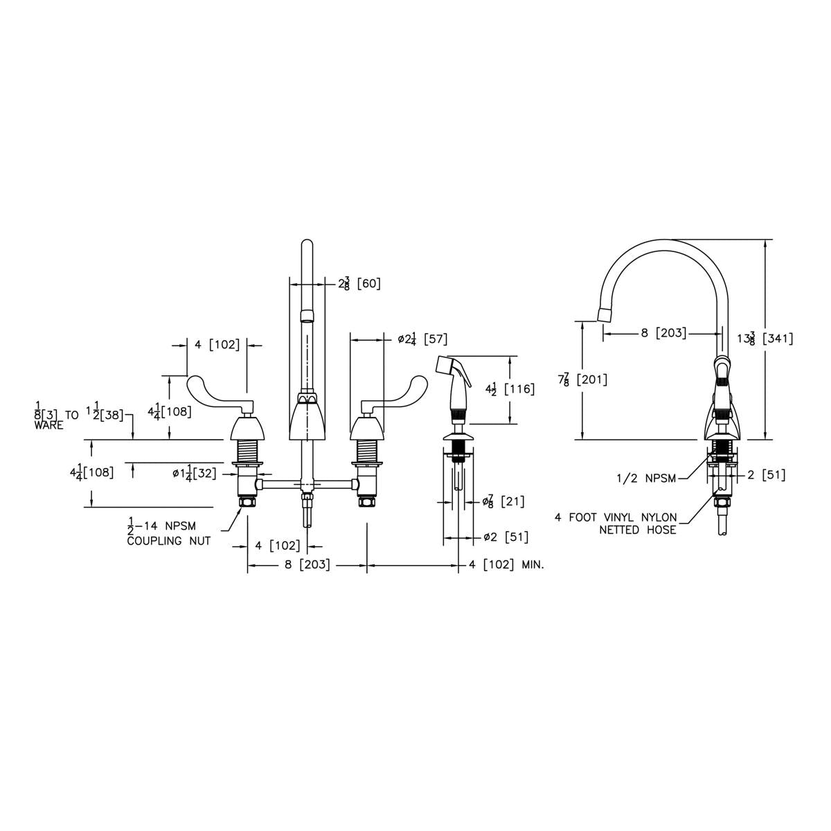 Elkay 8" Centerset with Concealed Deck Faucet with 8" Gooseneck Spout 2" Lever Handles with Side Spray Chrome