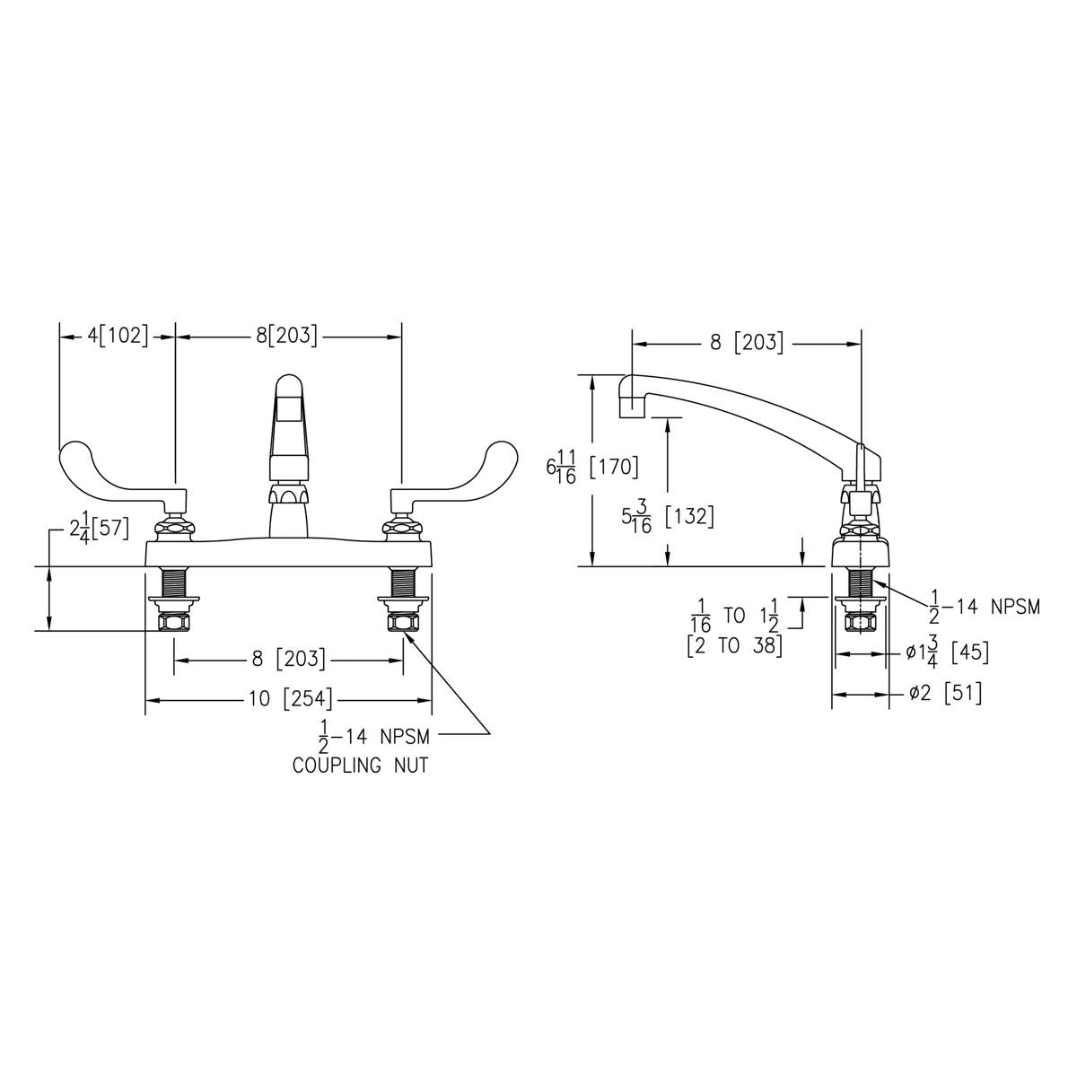 Elkay 8" Centerset with Exposed Deck Faucet with 8" Arc Tube Spout 4" Wristblade Handles Chrome