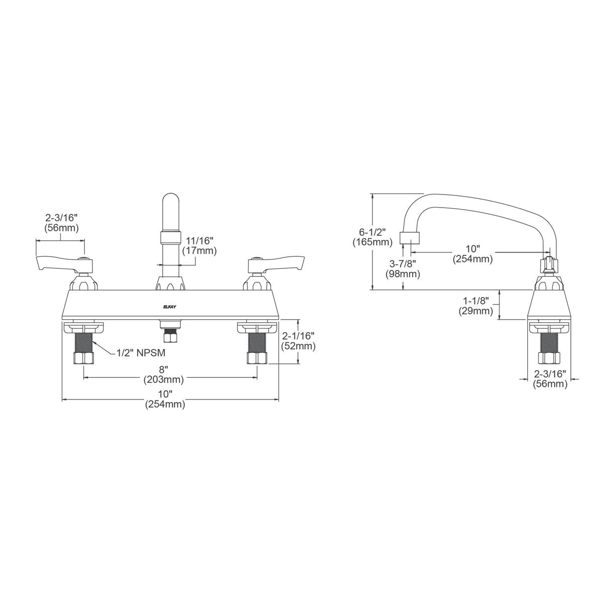 Elkay 8" Centerset with Exposed Deck Faucet with 10" Arc Tube Spout 2" Lever Handles Chrome