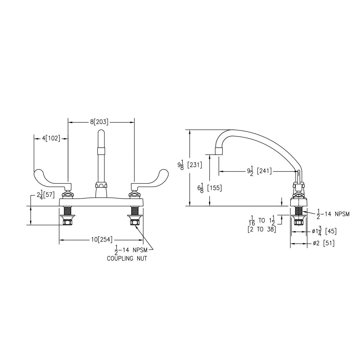 Elkay 8" Centerset with Exposed Deck Faucet with 10" Arc Tube Spout 4" Wristblade Handles Chrome