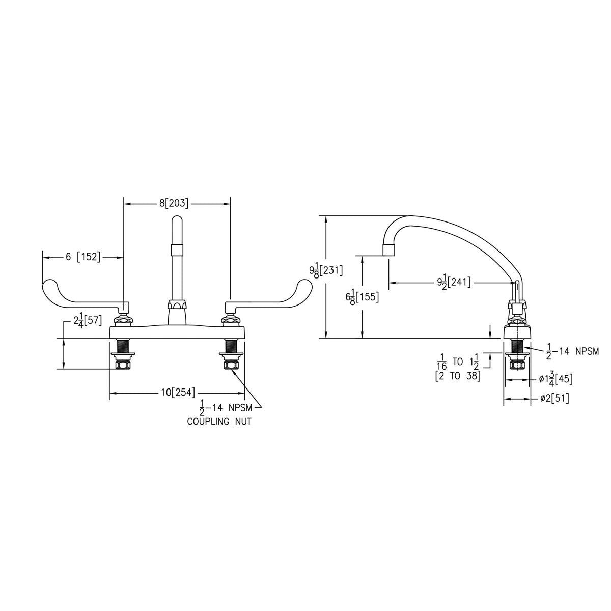 Elkay 8" Centerset with Exposed Deck Faucet with 10" Arc Tube Spout 6" Wristblade Handles Chrome