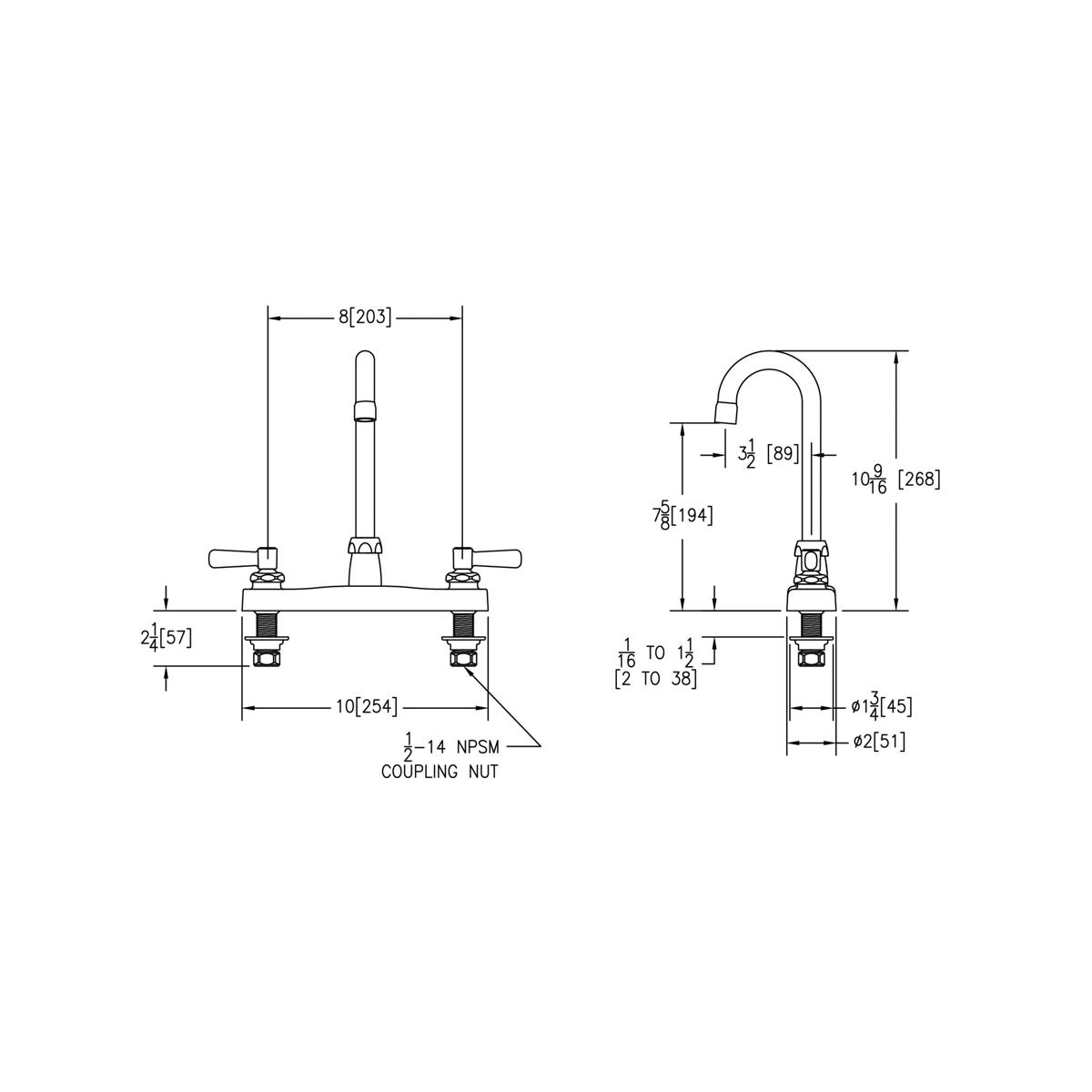 Elkay 8" Centerset with Exposed Deck Faucet with 4" Gooseneck Spout 2" Lever Handles Chrome