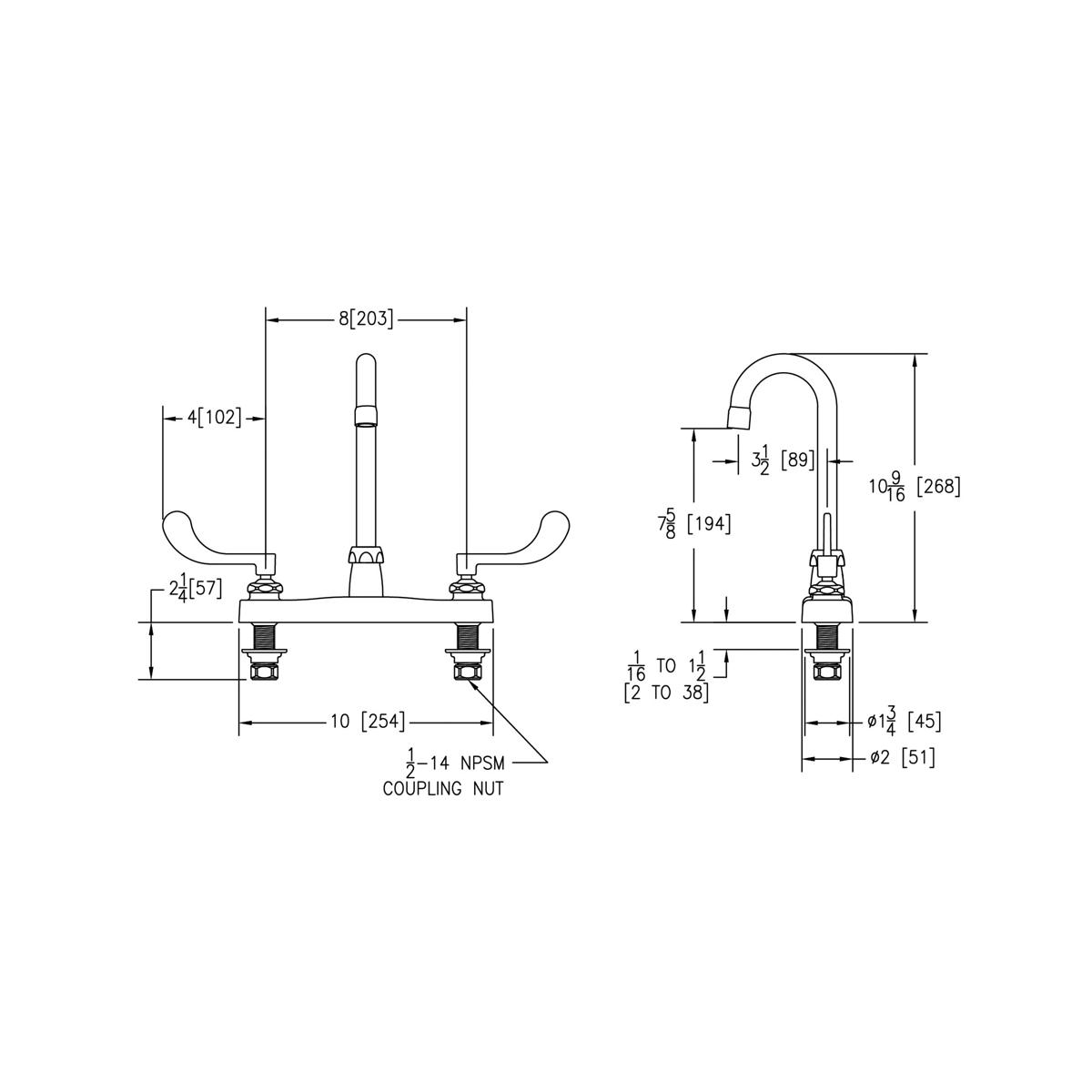 Elkay 8" Centerset with Exposed Deck Faucet with 4" Gooseneck Spout 4" Wristblade Handles Chrome