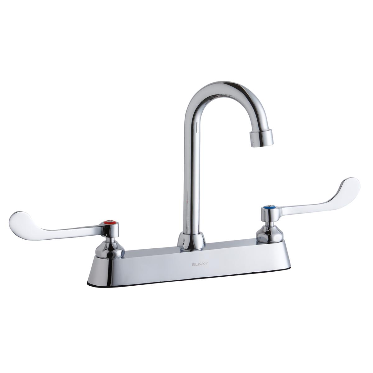 Elkay 8" Centerset with Exposed Deck Faucet with 4" Gooseneck Spout 6" Wristblade Handles Chrome