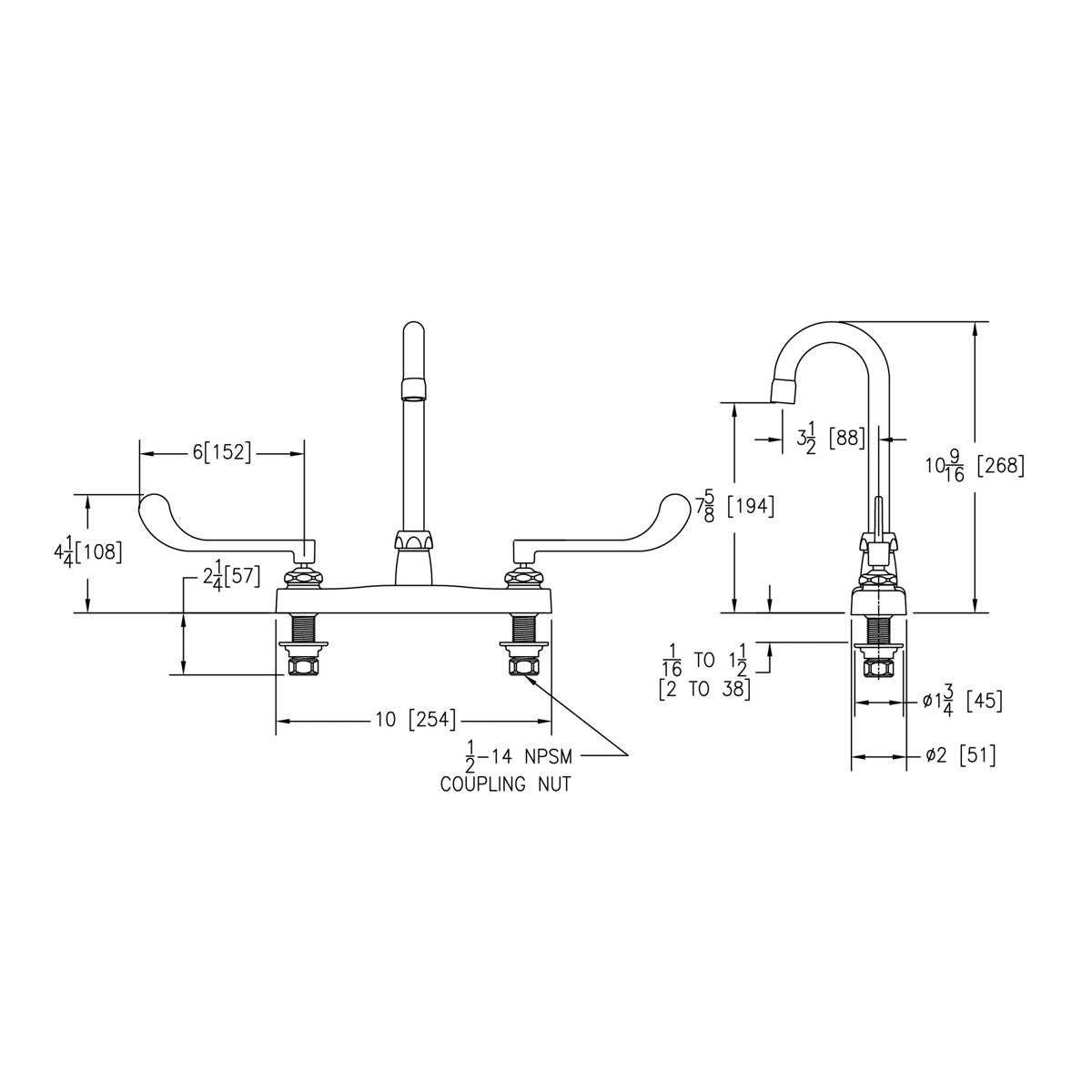 Elkay 8" Centerset with Exposed Deck Faucet with 4" Gooseneck Spout 6" Wristblade Handles Chrome