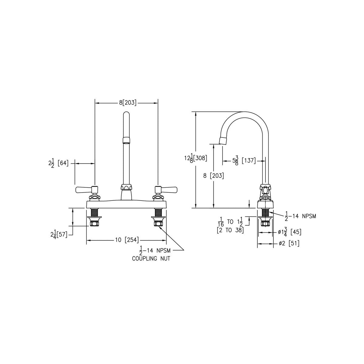 Elkay 8" Centerset with Exposed Deck Faucet with 5" Gooseneck Spout 2" Lever Handles Chrome