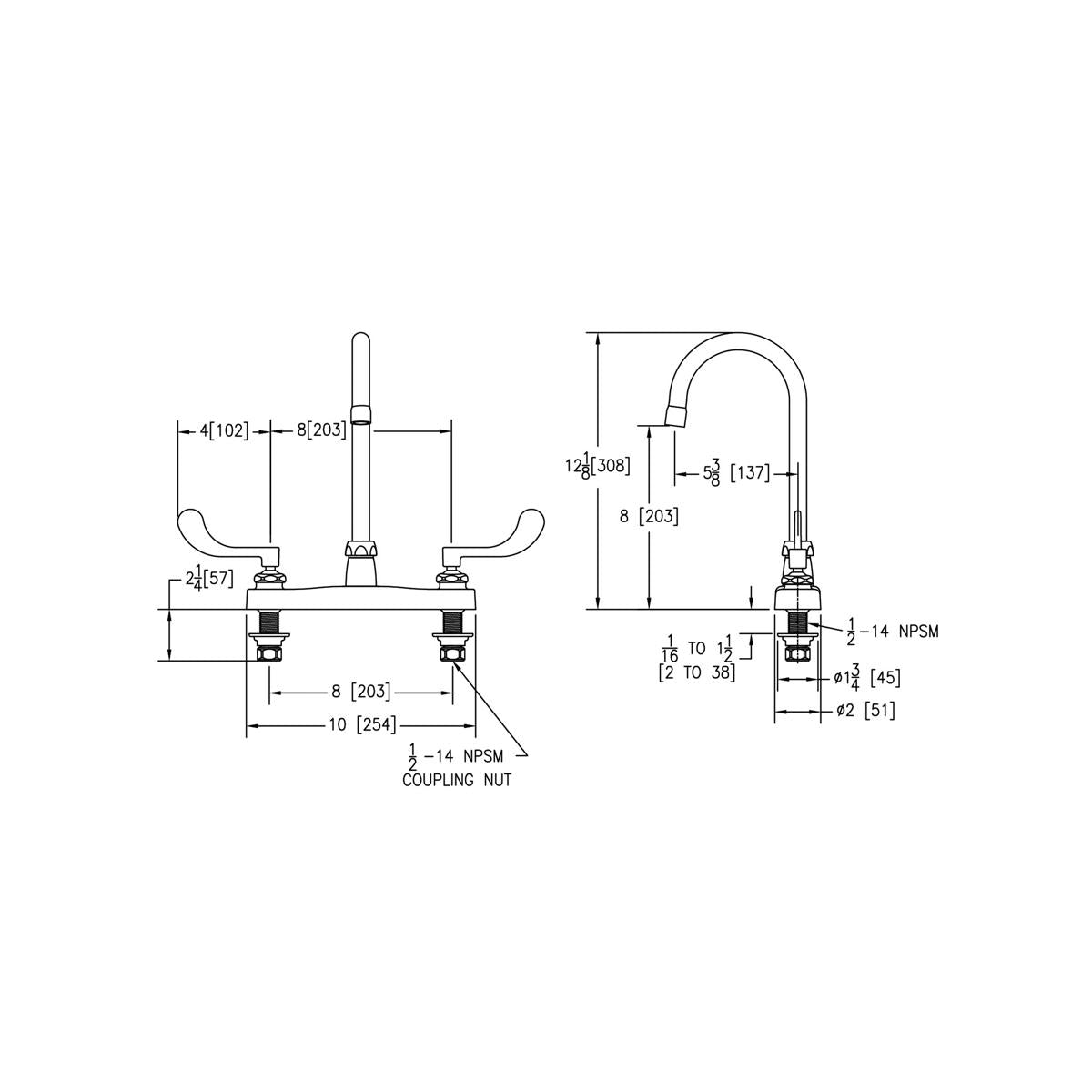 Elkay 8" Centerset with Exposed Deck Faucet with 5" Gooseneck Spout 4" Wristblade Handles Chrome