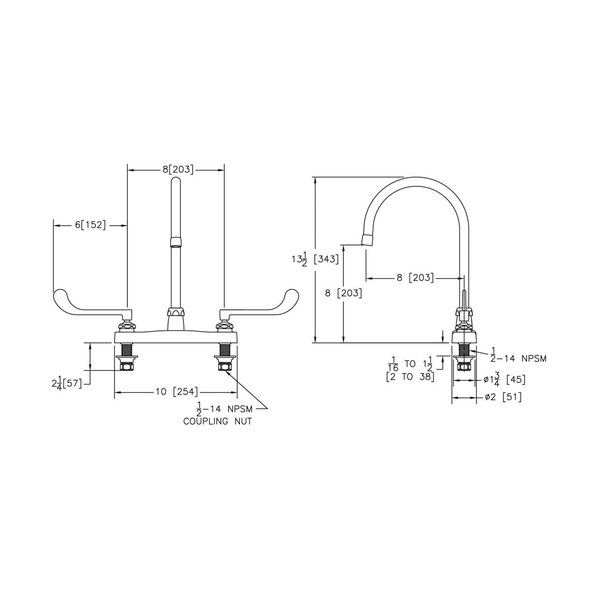 Elkay 8" Centerset with Exposed Deck Faucet with 8" Gooseneck Spout 6" Wristblade Handles Chrome