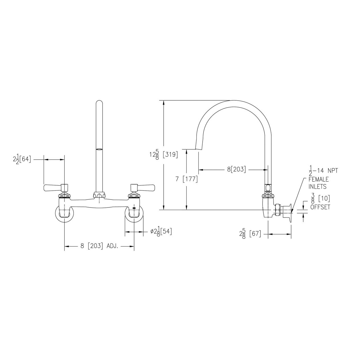 Elkay 8" Centerset Deck Mount Laminar Flow Faucet with 8" Gooseneck Spout 2" Lever Handles 1/2" Offset Inlets+Stop