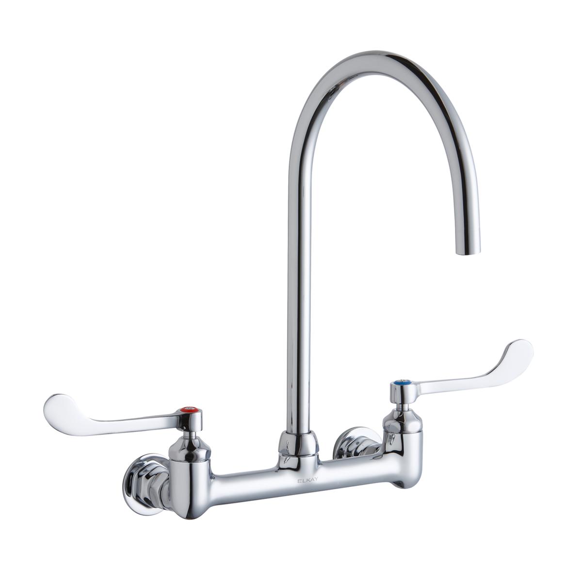 Elkay 8" Centerset Deck Mount Laminar Flow Faucet with 8" Gooseneck Spout 6" Wristblade Handles 1/2" Offset Inlets