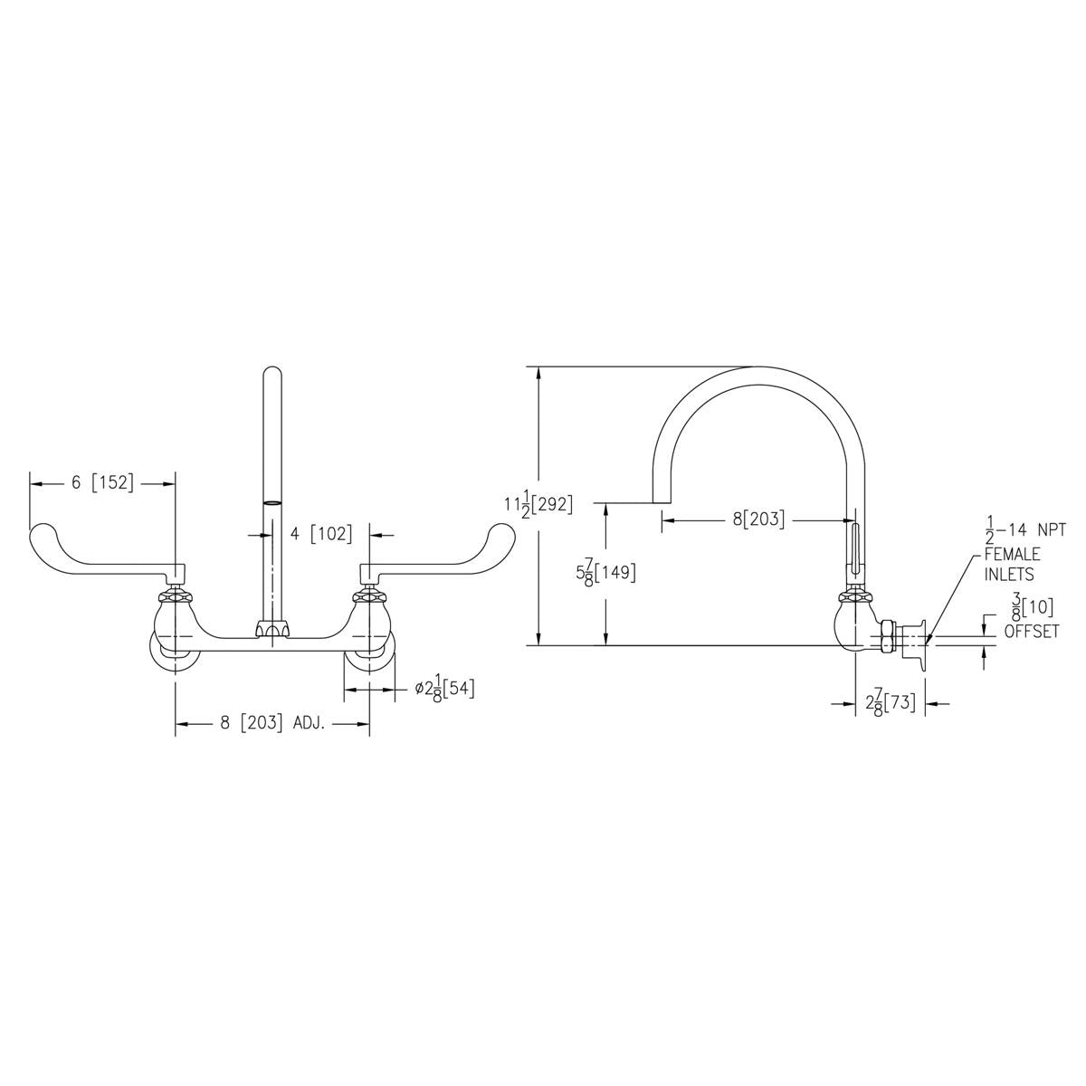 Elkay 8" Centerset Deck Mount Laminar Flow Faucet with 8" Gooseneck Spout 6" Wristblade Handles 1/2" Offset Inlets