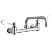 Chrome wall-mount faucet with 8" tube spout, two wristblade handles, and wall brackets.