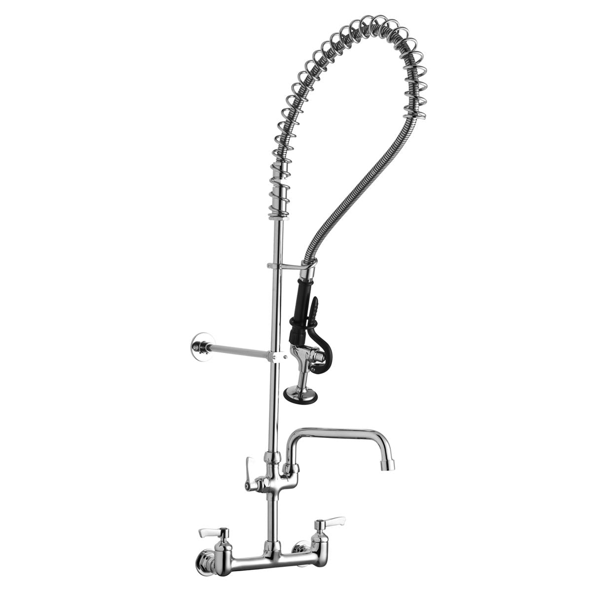 Elkay 8" Centerset Wall Mount Faucet 44" Flexible Hose with 1.2 GPM Spray Head + 10" Arc Tube Spout 2" Lever Handles