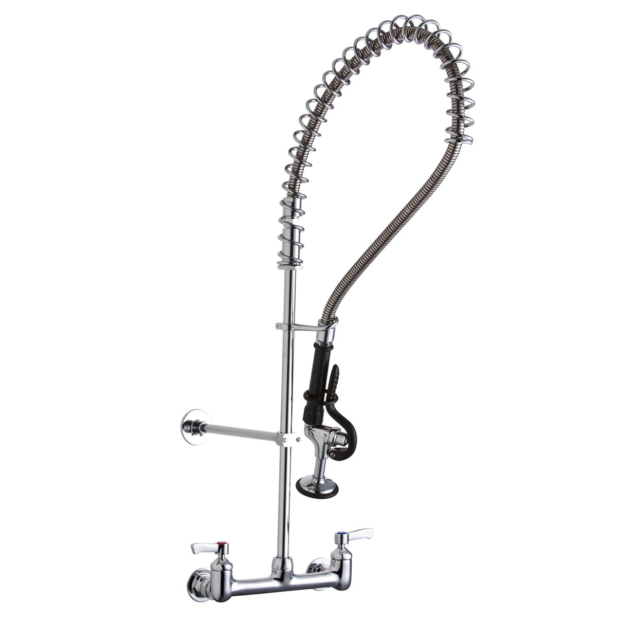 Elkay 8" Centerset Wall Mount Faucet 44" Flexible Hose w/1.2 GPM Spray Head 2" Lever Handles 1.2 GPM Spray Head