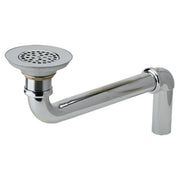 Chrome-plated brass drain strainer with perforated bowl and curved tailpiece assembly.