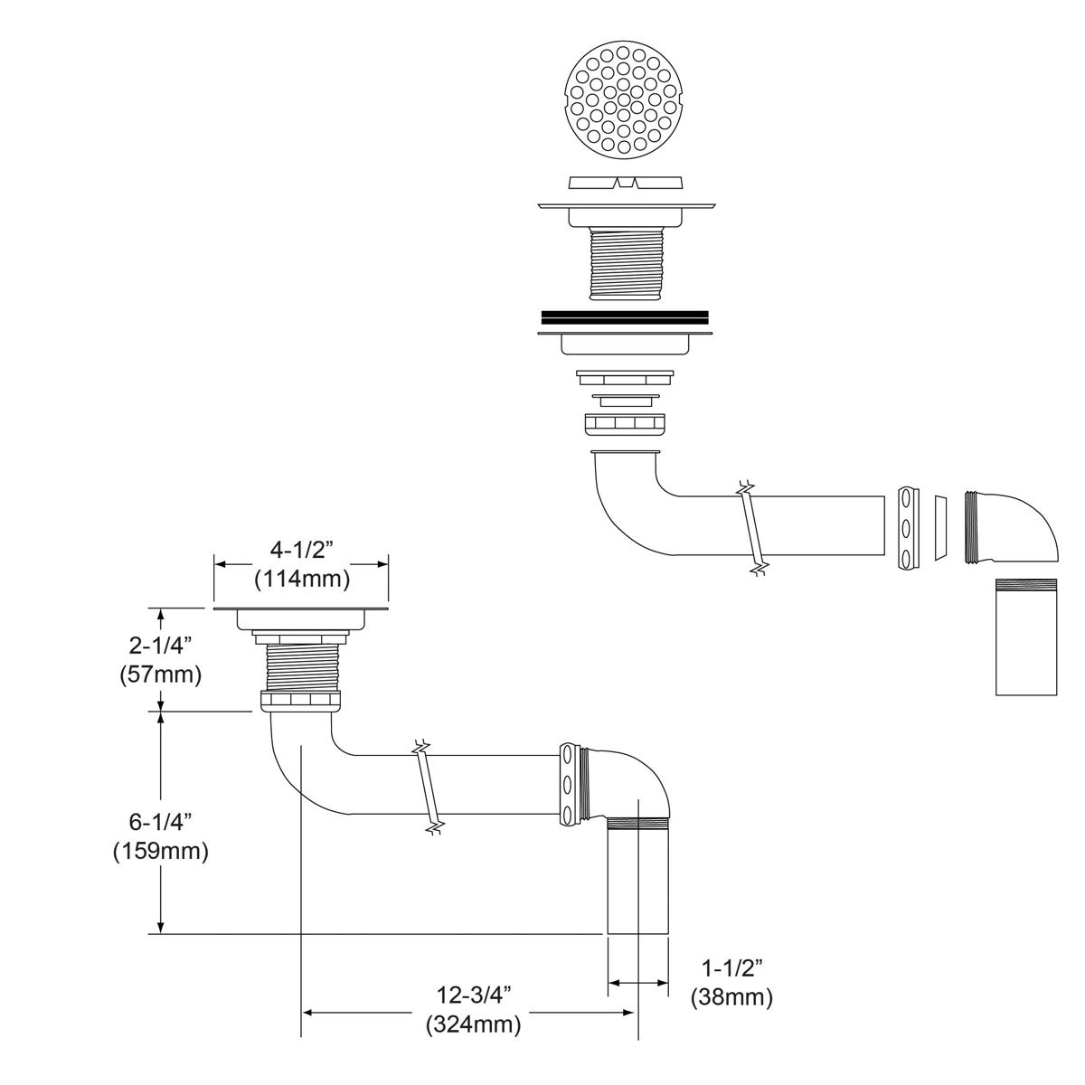 Elkay 3-1/2" Drain Chrome Plated Brass Body Strainer and LKADOS Tailpiece