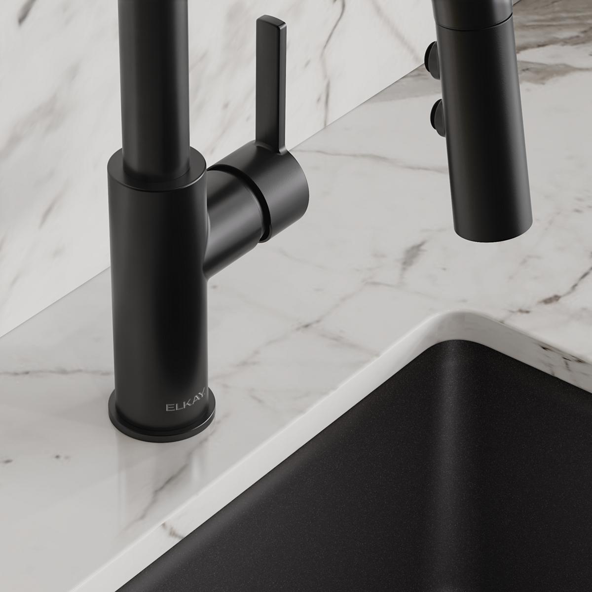 Elkay Avado Single Hole Bar Faucet with Pull-down Spray and Lever Handle Matte Black