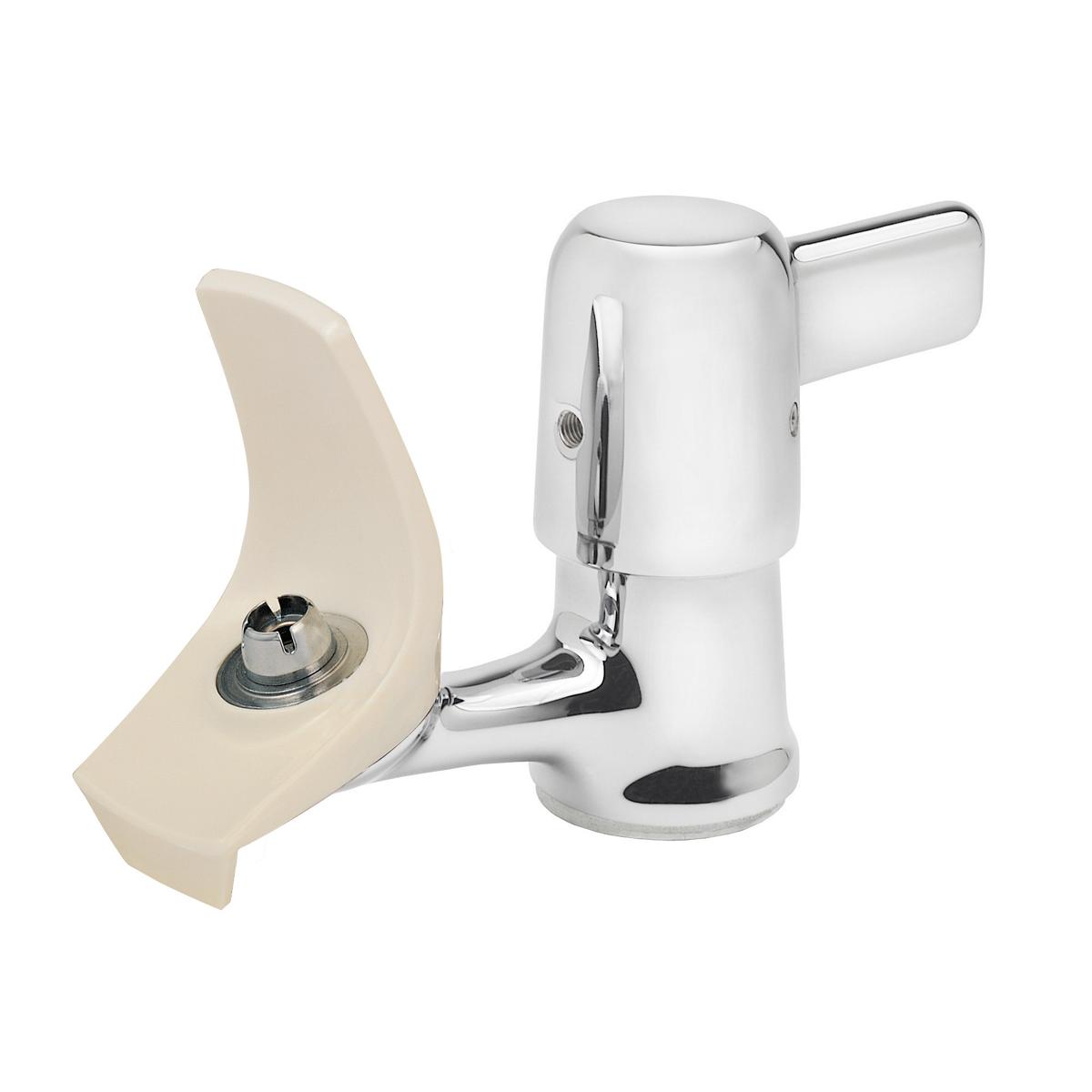 White wall-mounted water bubbler with chrome spout and cream-colored lever handle on left side.