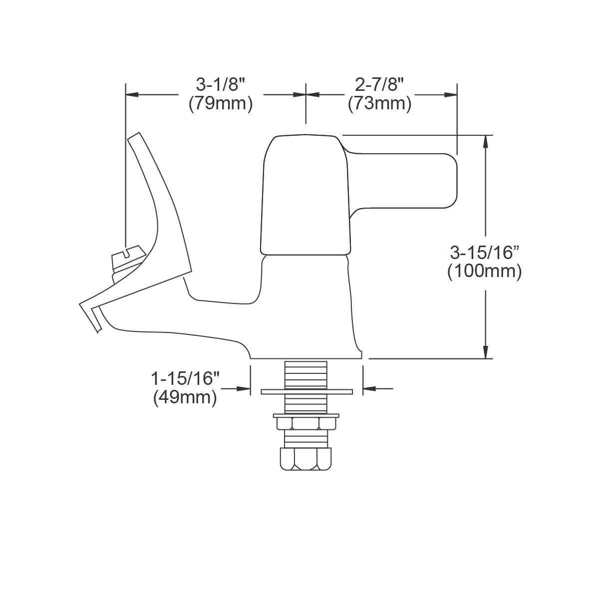 Technical diagram of a wall-mounted water fountain with left-side lever handle and dimensional measurements labeled in inches