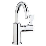 Chrome single-hole deck mount faucet with tall curved gooseneck spout and right-side lever handle.
