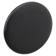 Black circular magnet with smooth finish and slightly raised edge.