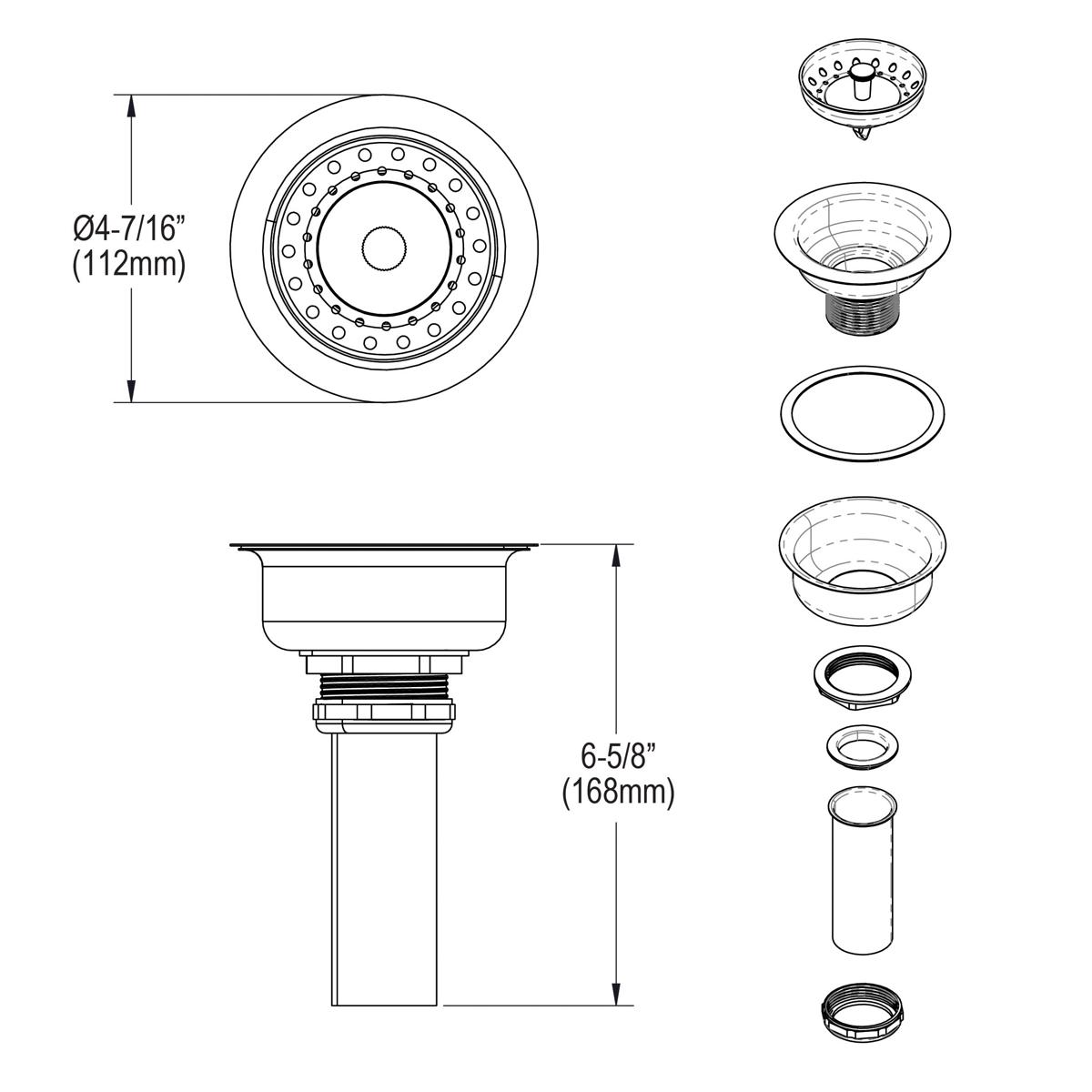 Elkay 3-1/2" Drain Fitting Stainless Steel Body with Strainer Basket Matte Finish