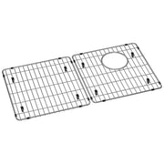 Stainless steel sink bottom grid with two sections, wire construction, and center drain opening.