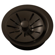 Mocha polymer sink drain flange with removable basket strainer and radial slot pattern for disposal.