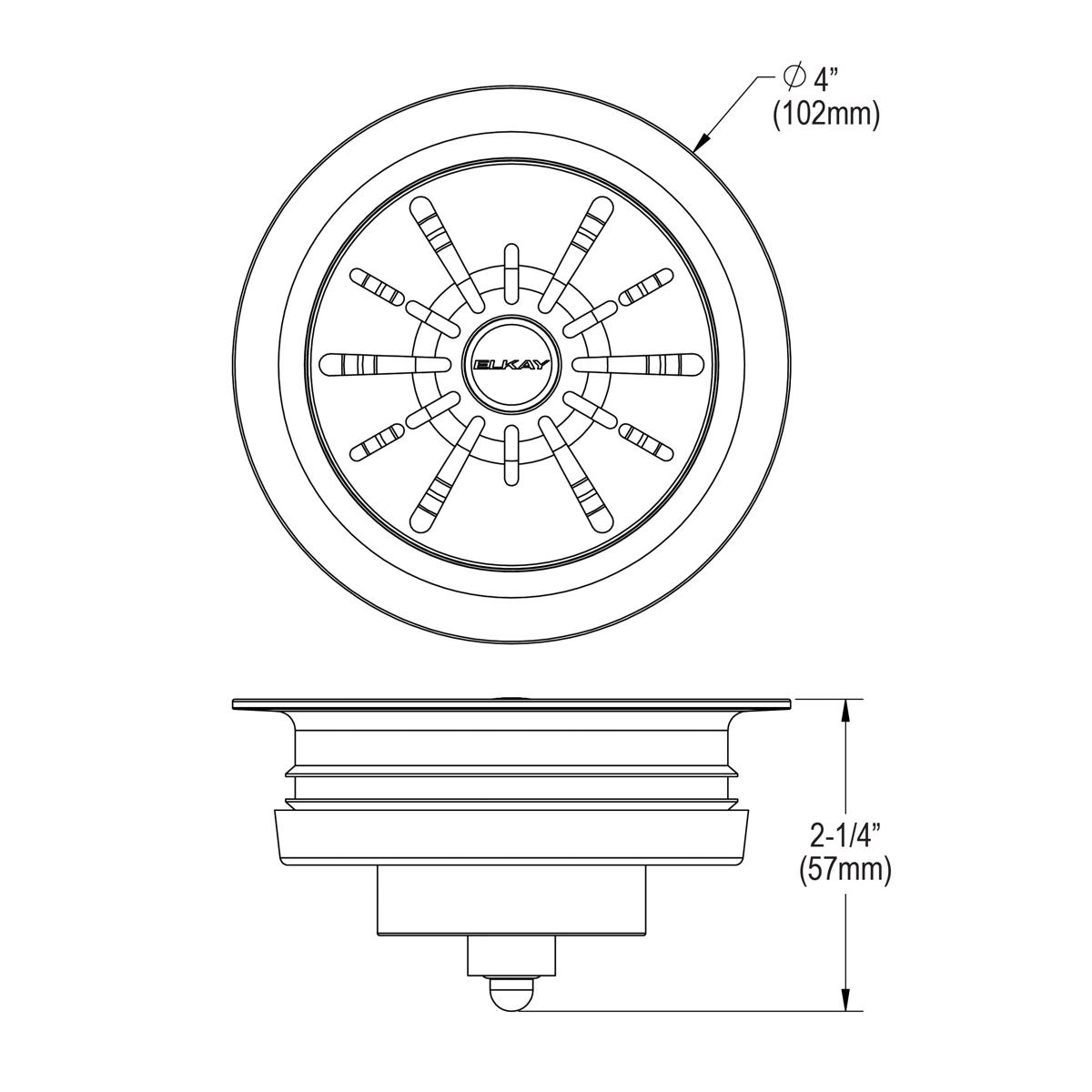 Elkay Quartz Perfect Drain 3-1/2" Polymer Disposer Flange with Removable Basket Strainer and Rubber Stopper Greystone