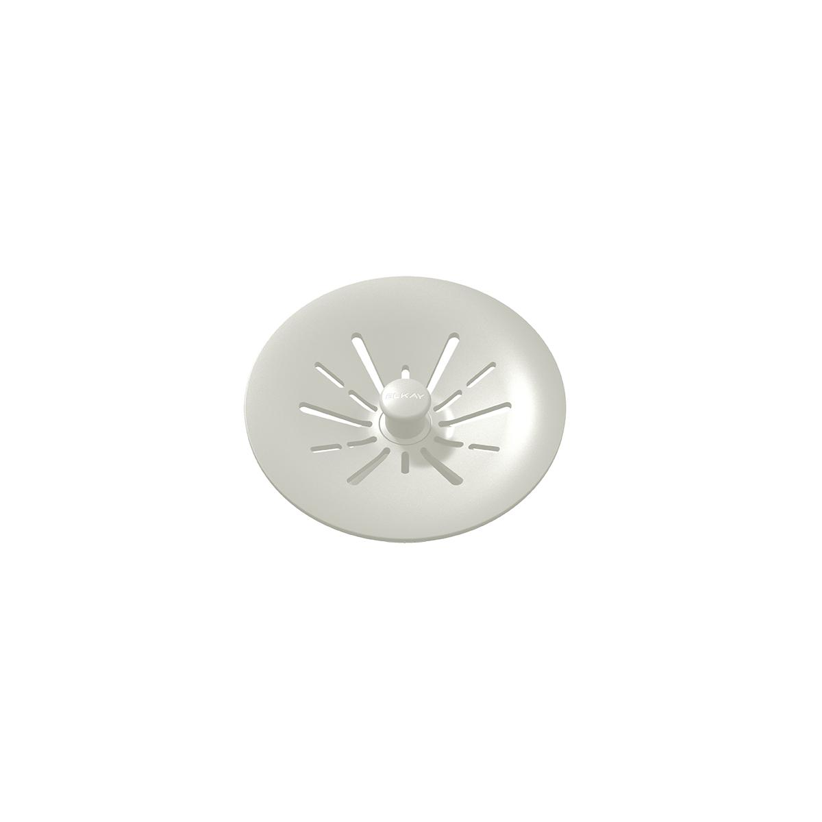 Parchment polymer basket strainer with radial slots and center post for 3-1/2" drain opening.