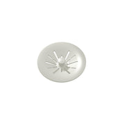 Parchment polymer basket strainer with radial slots and center post for 3-1/2" drain opening.