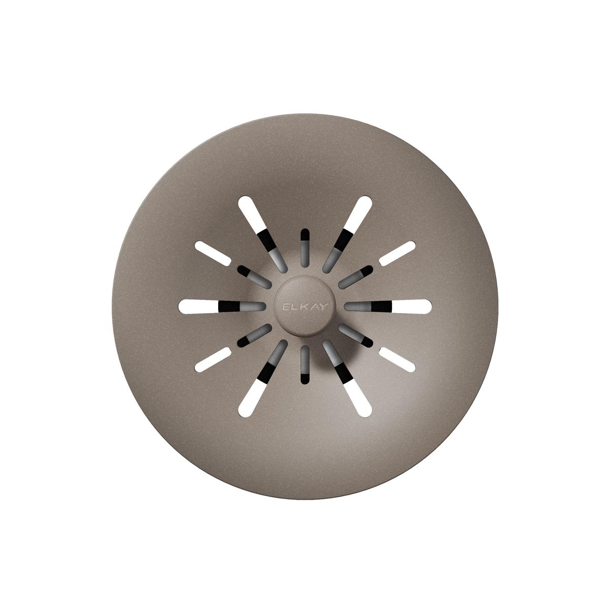 Silvermist polymer basket strainer with radial slot pattern and center knob for sink drain.