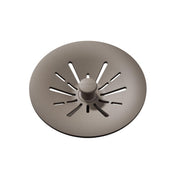 Silvermist polymer basket strainer with radial slots and center post for 3-1/2" drain opening.