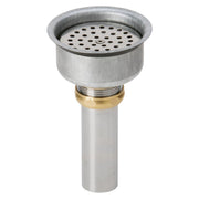 Chrome-plated drain strainer with perforated basket top and brass threaded connection fitting.