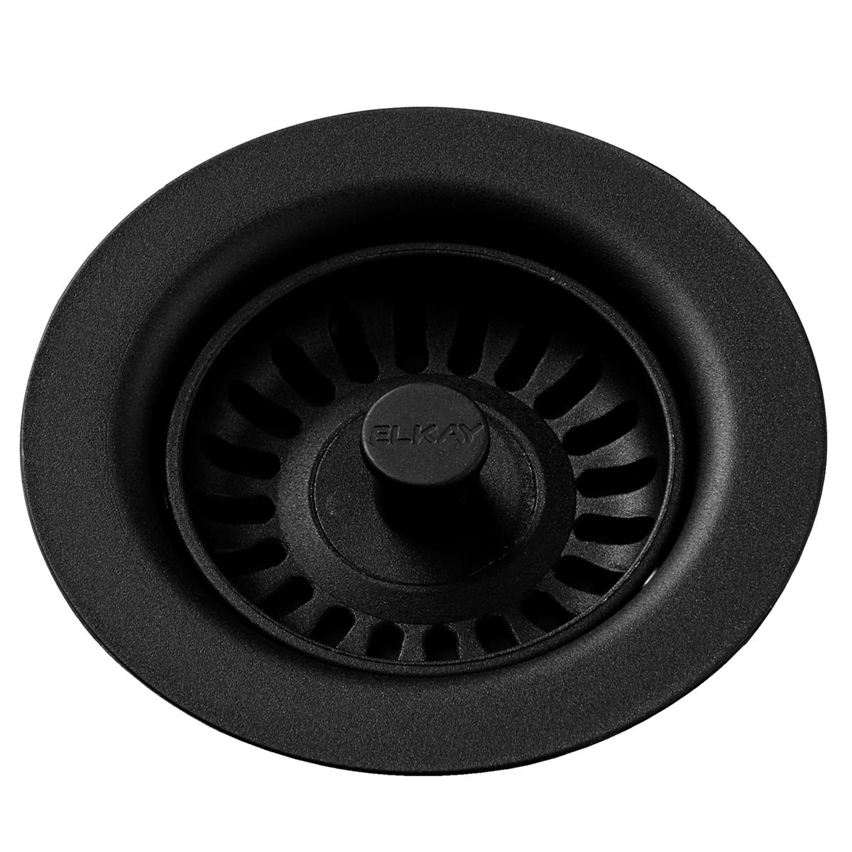 Elkay Polymer Drain Fitting with Removable Basket Strainer and Rubber Stopper Black