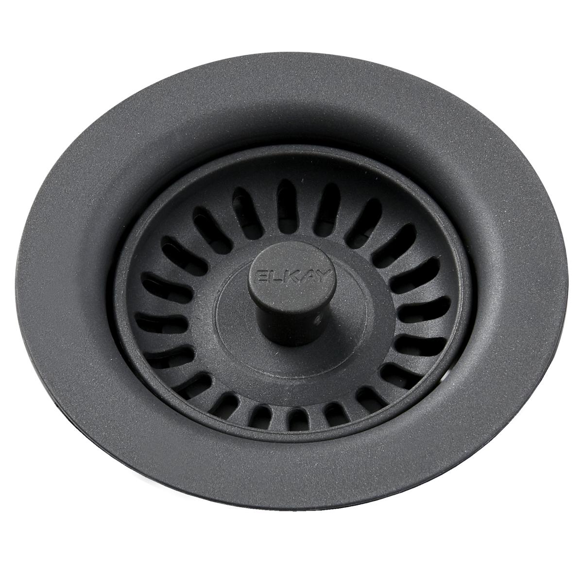 Elkay Polymer Drain Fitting with Removable Basket Strainer and Rubber Stopper Charcoal